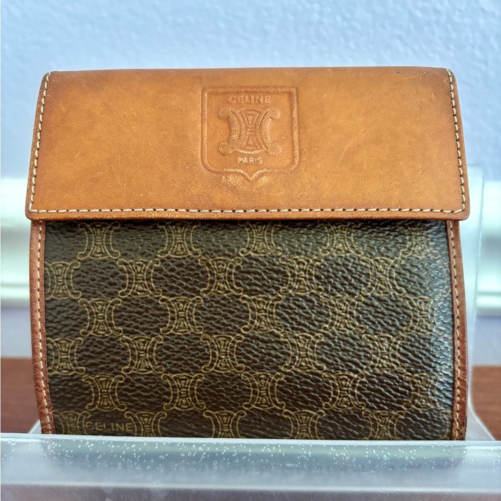 Rare Celine Macadam Triomphe Bifold Wallet Brown Coated Canvas/Leather Trim